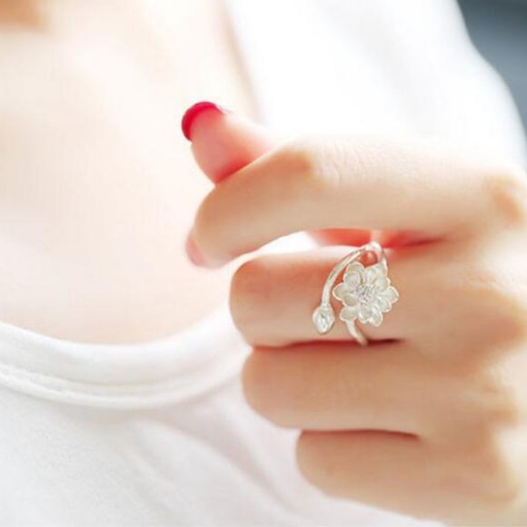 NEW 925 Sterling Silver Lotus Adjustable Ring - Picture 6 of 6